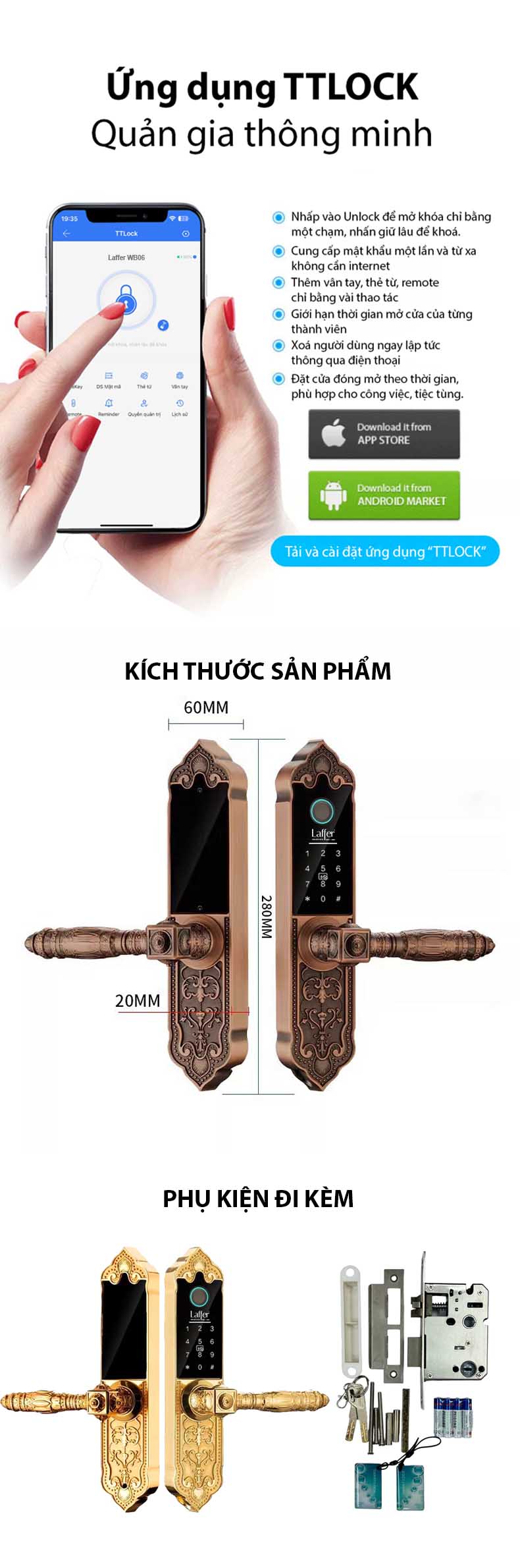  KHÓA VÂN TAY LAFFER WB06 CHO CỬA GỖ