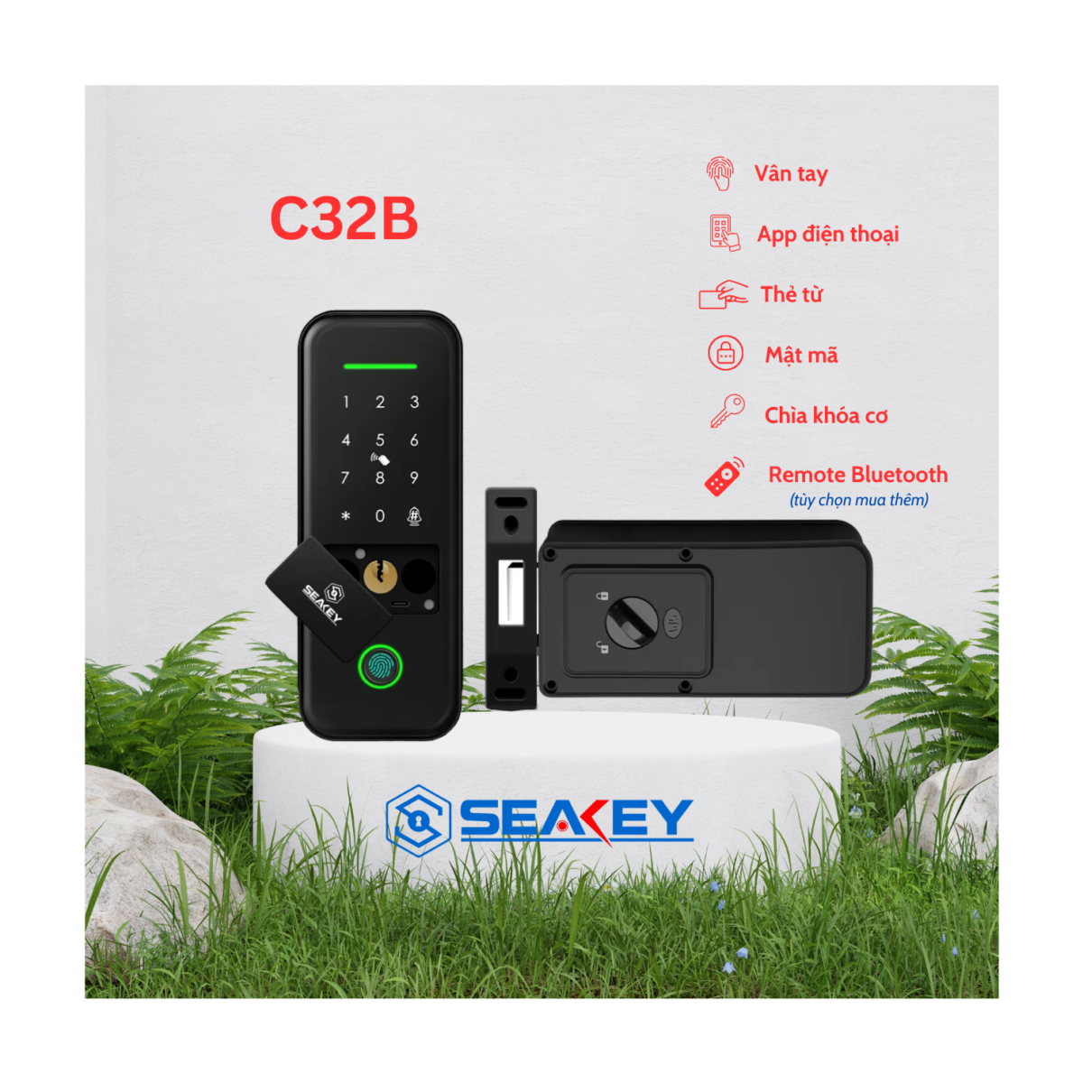 khóa điện tử không tay cầm seakey c32b
